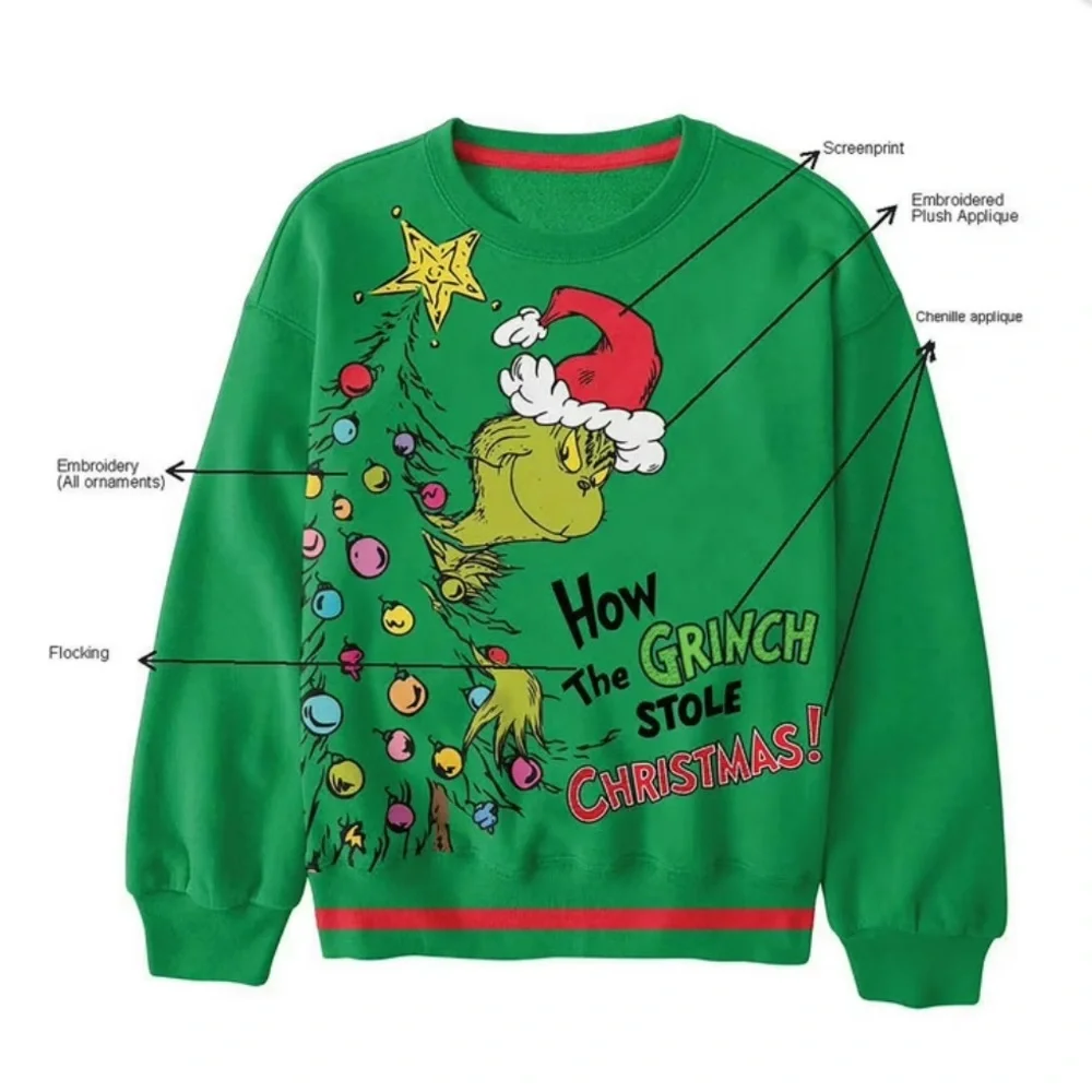 NWT THE GRINCH Green How The Grinch Stole Christmas Sweatshirt Kids Size 6/7